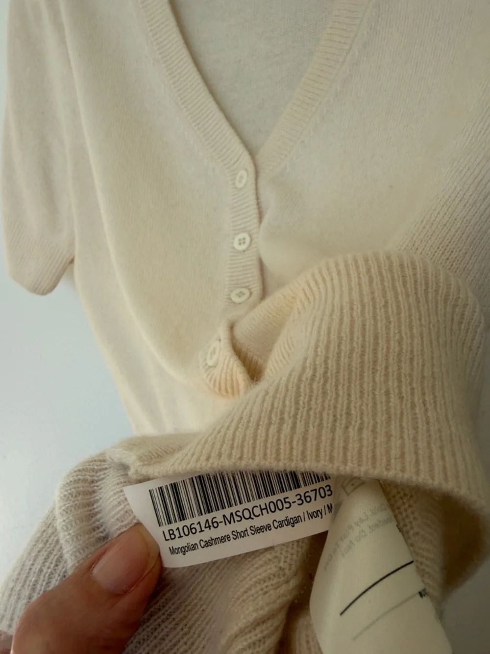 Quince Mongolian Cashmere Short Sleeve Cardigan Ivory M - Picture 3 of 5